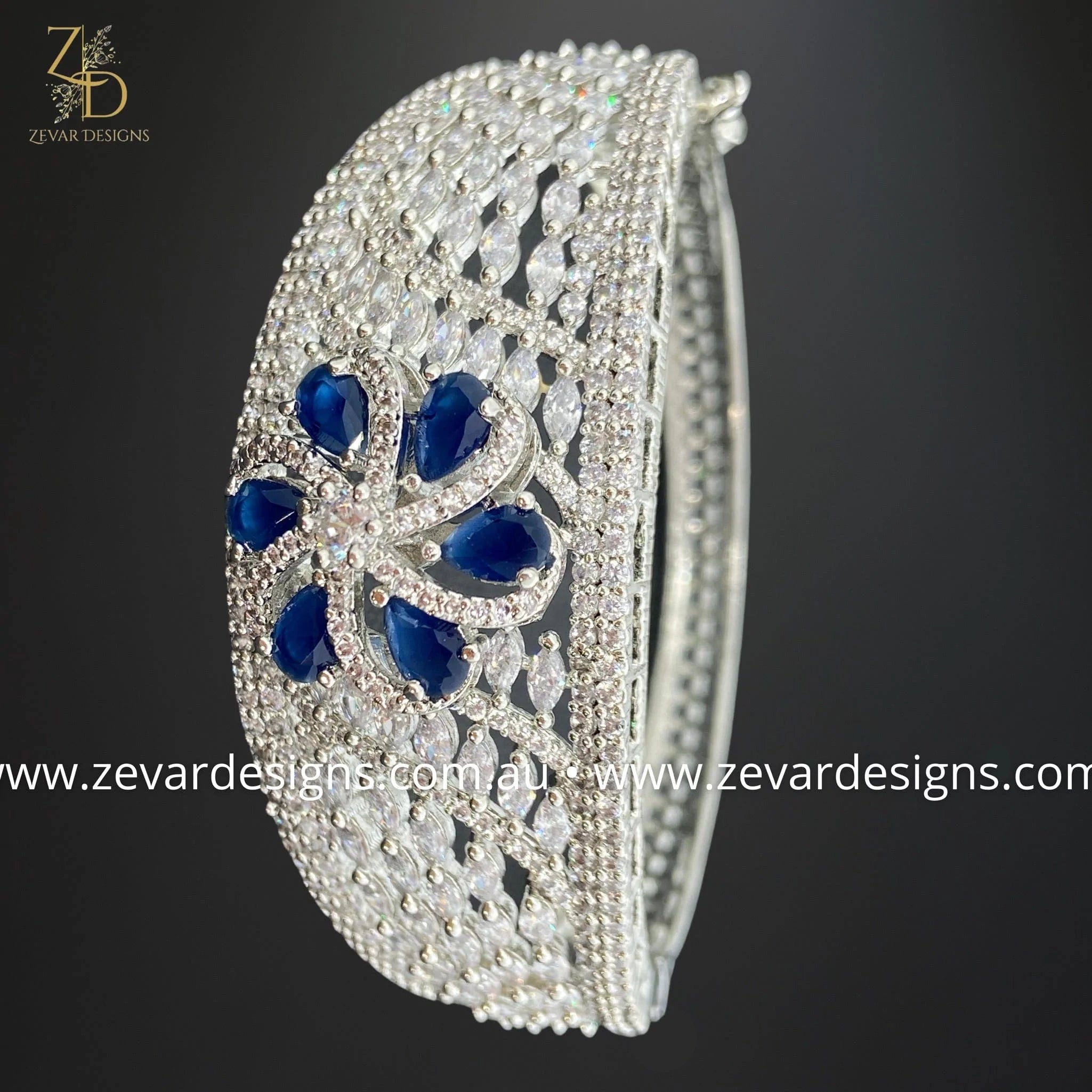 Elegant AD Bracelet in White Rhodium with Sapphire Blue Gemstone - Perfect for Weddings, Anniversaries & Special Occasions