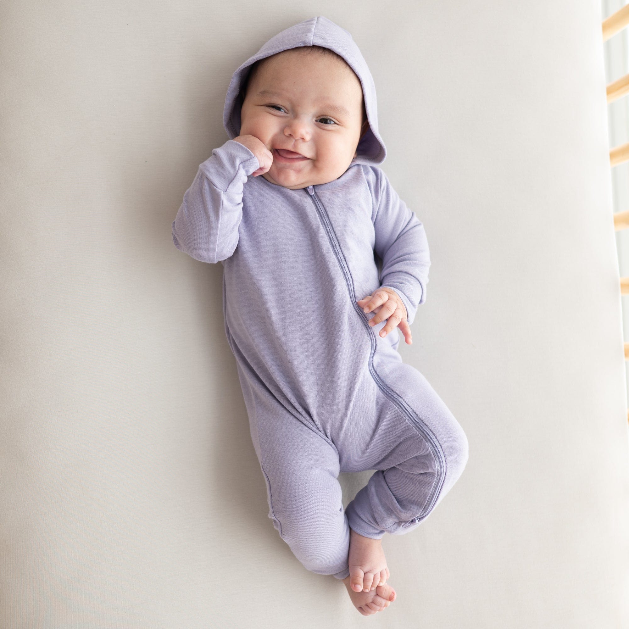 Soft Bamboo Jersey Hooded Zippered Romper for Baby - Organic Taro Purple One-Piece Outfit | Perfect for Playtime, Lounging & Photo Shoots