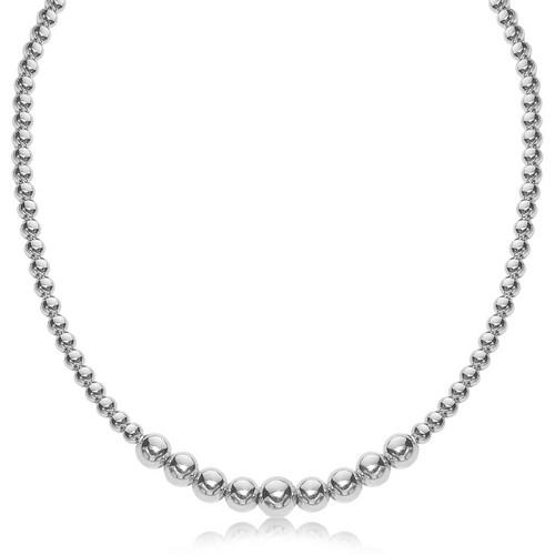 Elegant Sterling Silver Rhodium Plated Graduated Bead Necklace - 17 Inch Polished Chain for Women | Perfect for Weddings, Parties & Everyday Wear