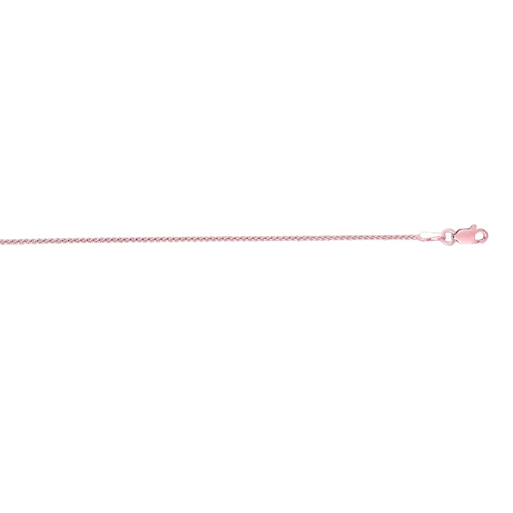 14K Gold Sparkle Cut Wheat Chain Necklace for Women - Rose Gold & White Gold Options, 0.6mm to 1.1mm Width, 16