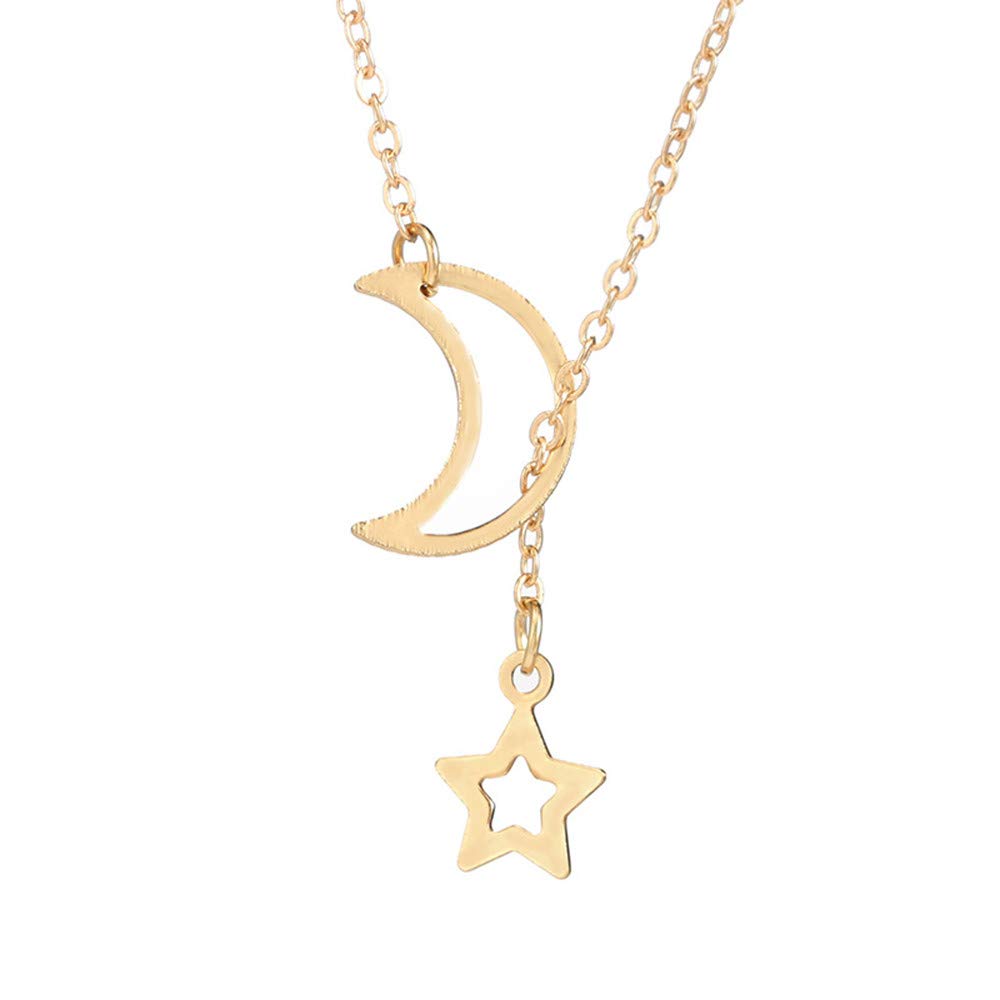 Elegant Silver & Gold Moon Star Pendant Necklace for Women - Long Choker Chain Jewelry - Perfect for Casual Wear, Date Nights & Special Occasions