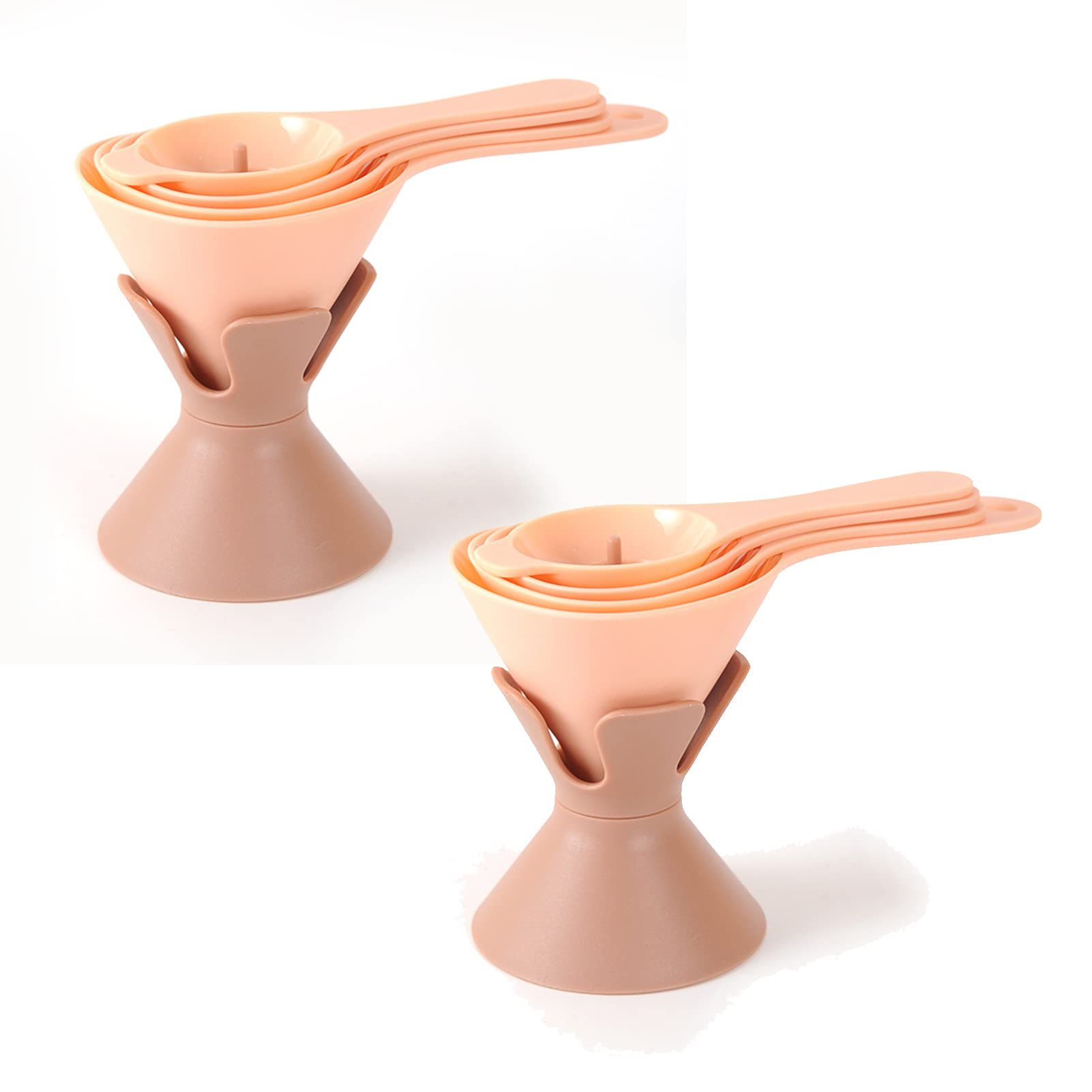 NIUBB 6-in-1 Multifunctional Kitchen Funnel Set with Handle, Holder & Removable Strainer - Perfect for Liquids, Solids & Powders - Ideal for Bottle Filling, Cooking Oil Transfer, Spice Storage (2-Pack, Pink)