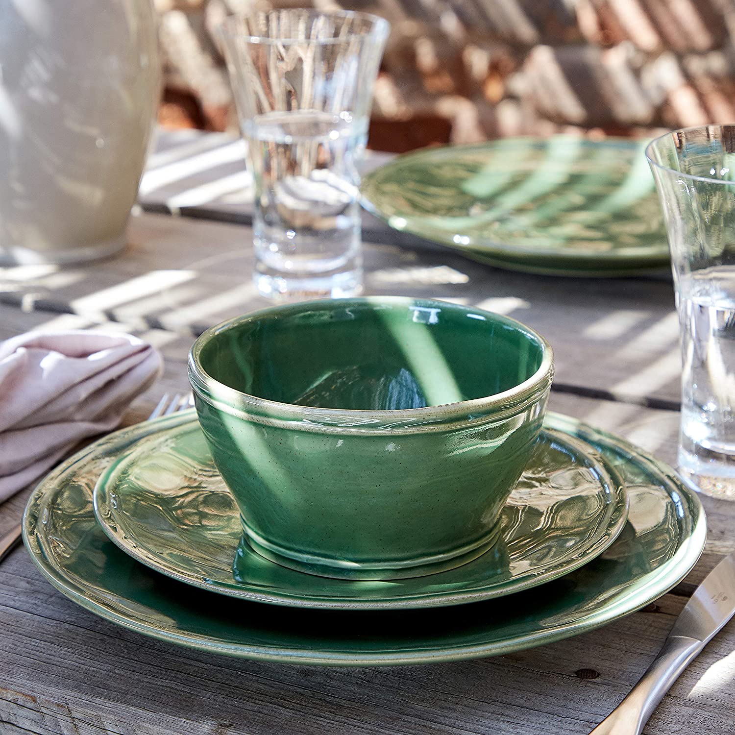 Casafina Stoneware Ceramic Dinnerware Set - 30 Piece Fontana Collection (Service for 6), Forest Green - Elegant Stoneware Plates, Bowls & Mugs for Everyday Dining, Entertaining & Family Gatherings