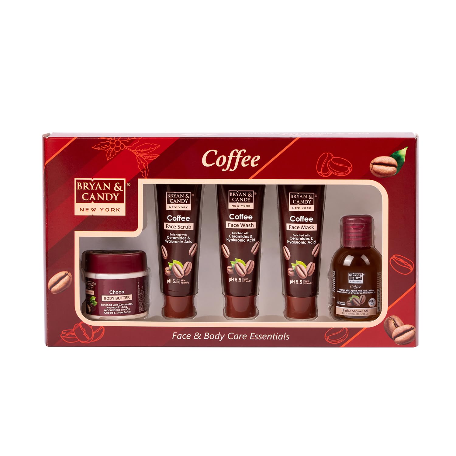 Bryan & Candy Coffee Bath Kit - Vegan & pH 5.5 Balanced Gift Set for Women & Men | Includes Choco Body Butter, Face Wash, Scrub, Mask & Shower Gel | SLS & Paraben-Free Skincare | Perfect for Spa Day, Birthday & Anniversary Gifts