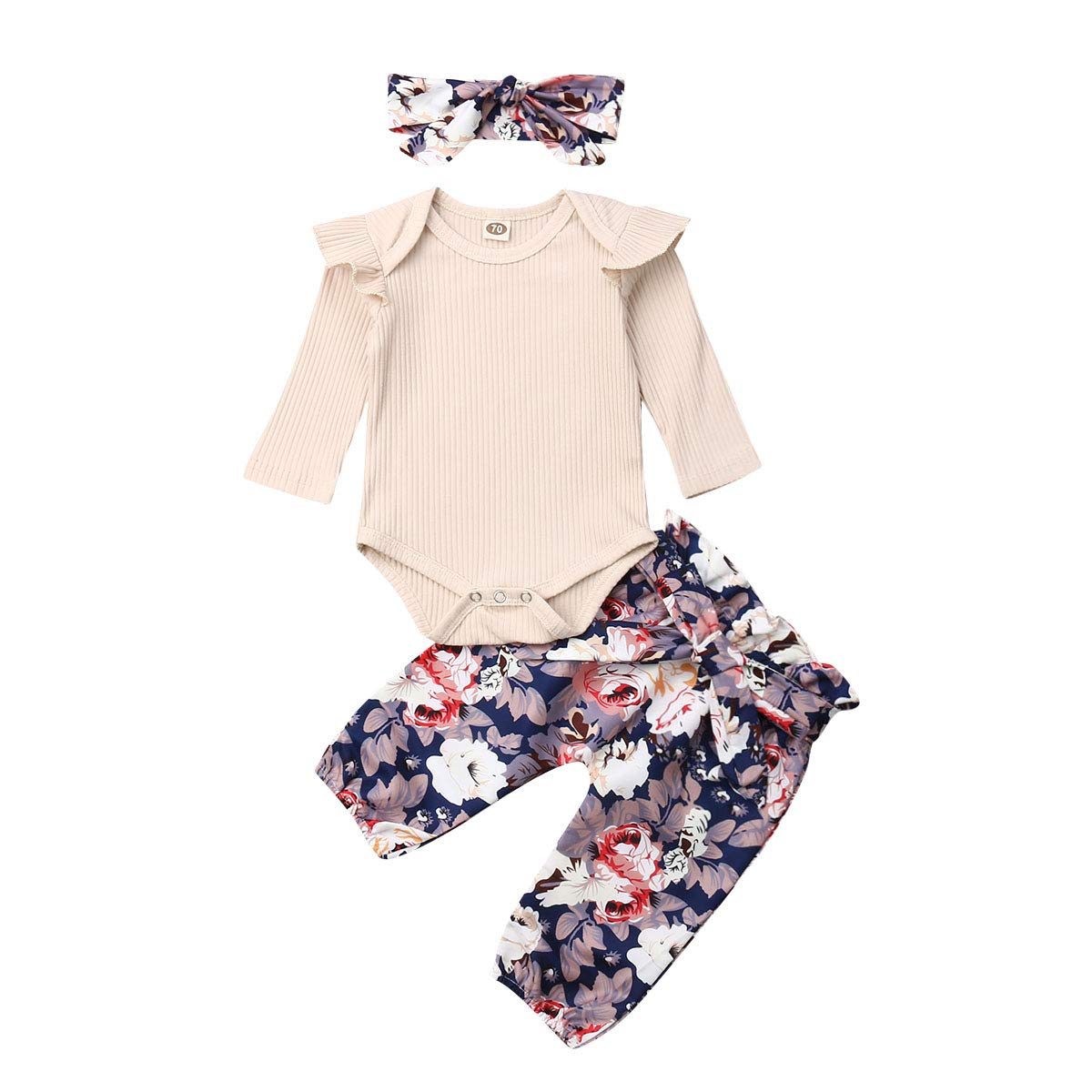 Adorable Baby Girl 2-Piece Outfits | Newborn Infant Ruffle Romper & Floral Pants Set with Headband | Fall Winter Clothes for Photo Shoots & Special Occasions