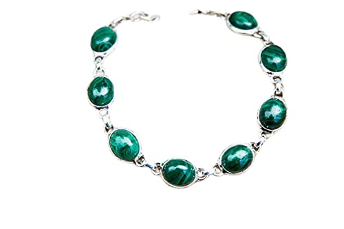 Mix Texture Malachite Bracelet - 925 Sterling Silver Adjustable Chain Link Bracelet with Natural Green Malachite | Genuine Birthstone Jewelry for Women | Anniversary Gift Idea | Perfect for Everyday Wear, Special Occasions & Boho Fashion