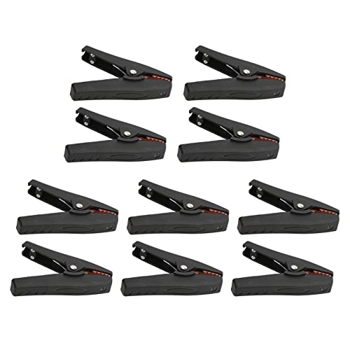 J.60058 High Accuracy Insulated Battery Power Test Clamps (10-Pack) - Professional Automotive & Marine Electrical Testing Tools for Cars, Boats, Game Consoles - Durable Black Clamps for Safe Battery Maintenance