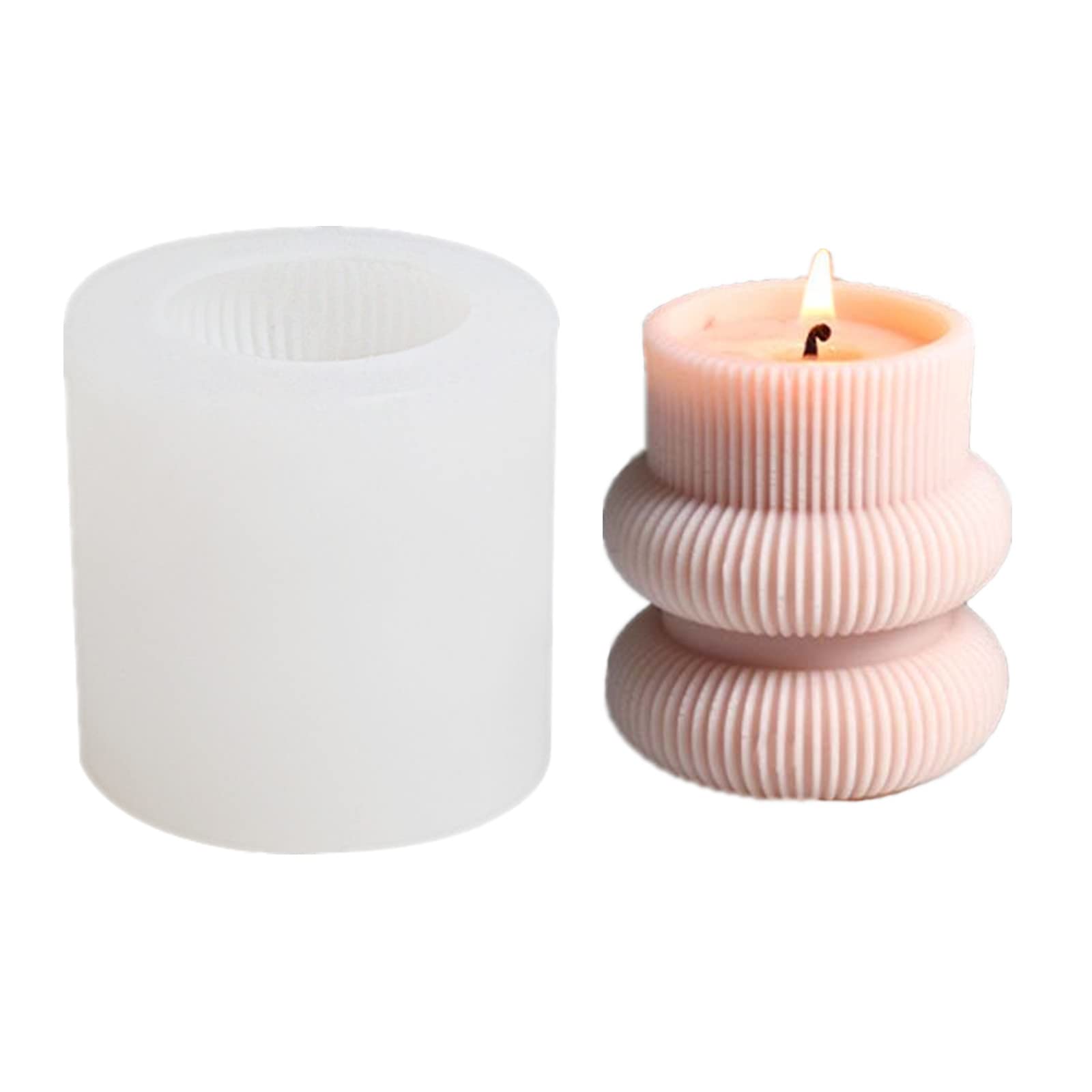 Geometric Striped Barrel Candle Silicone Mold for Pillar Candles, Soap, Fondant, Chocolate, Cake Baking, Plaster, Clay & Resin Epoxy - Perfect for DIY Crafts, Home Decor & Gift Making