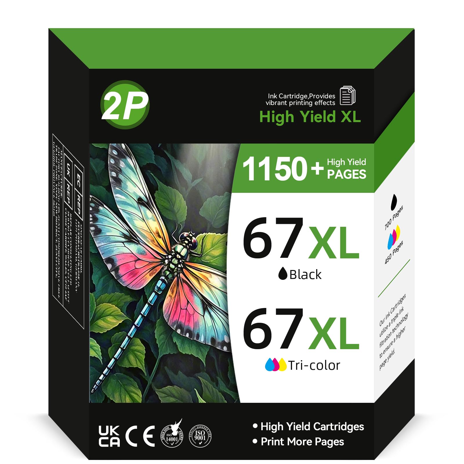 NVN 67XL Ink Cartridge Combo Pack - Compatible with HP 67 Black & Color Ink Cartridges for HP DeskJet 2700/2700e/2755e/2755/2855e/4155e/4255 & Envy 6000/6055e/6400/6455e Printers - Perfect for Home Office Printing, School Projects & Small Business Documents