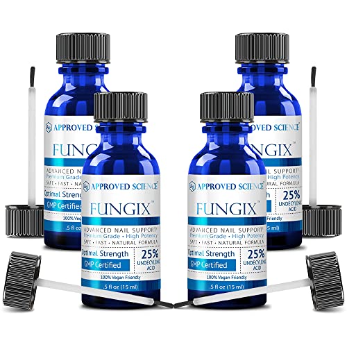 Fungix Antifungal Nail Treatment for Toenail & Fingernail Fungus - Tea Tree Oil & Undecylenic Acid Formula - Stops & Prevents Fungal Infections - 4 Vegan-Friendly Bottles - Perfect for Athletes, Swimmers & Salon Professionals