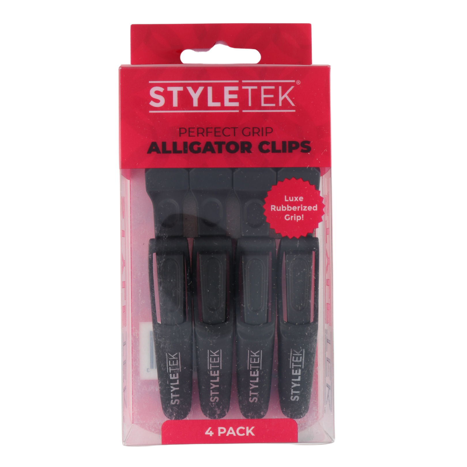 Styletek Perfect Grip Alligator Clips - Black Rubberized Non-Slip Hair Clips (4 Pack) for Hair Styling, Salon Use, DIY Crafts & Home Organization