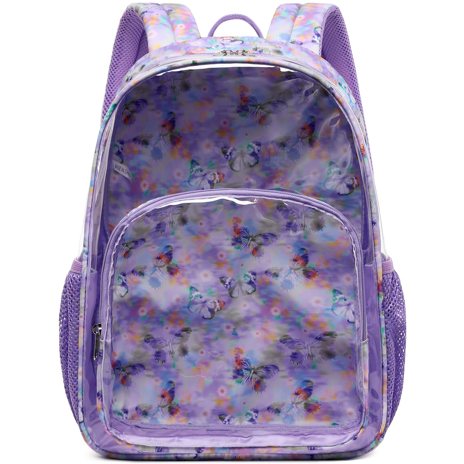 Kimwadalh Clear Backpack for Girls - Purple Butterfly TPU Transparent School Backpack, Heavy Duty See-Through Bookbag for College, Work, Security & Travel | Perfect for School, Concerts, Stadium Events & Airport Security