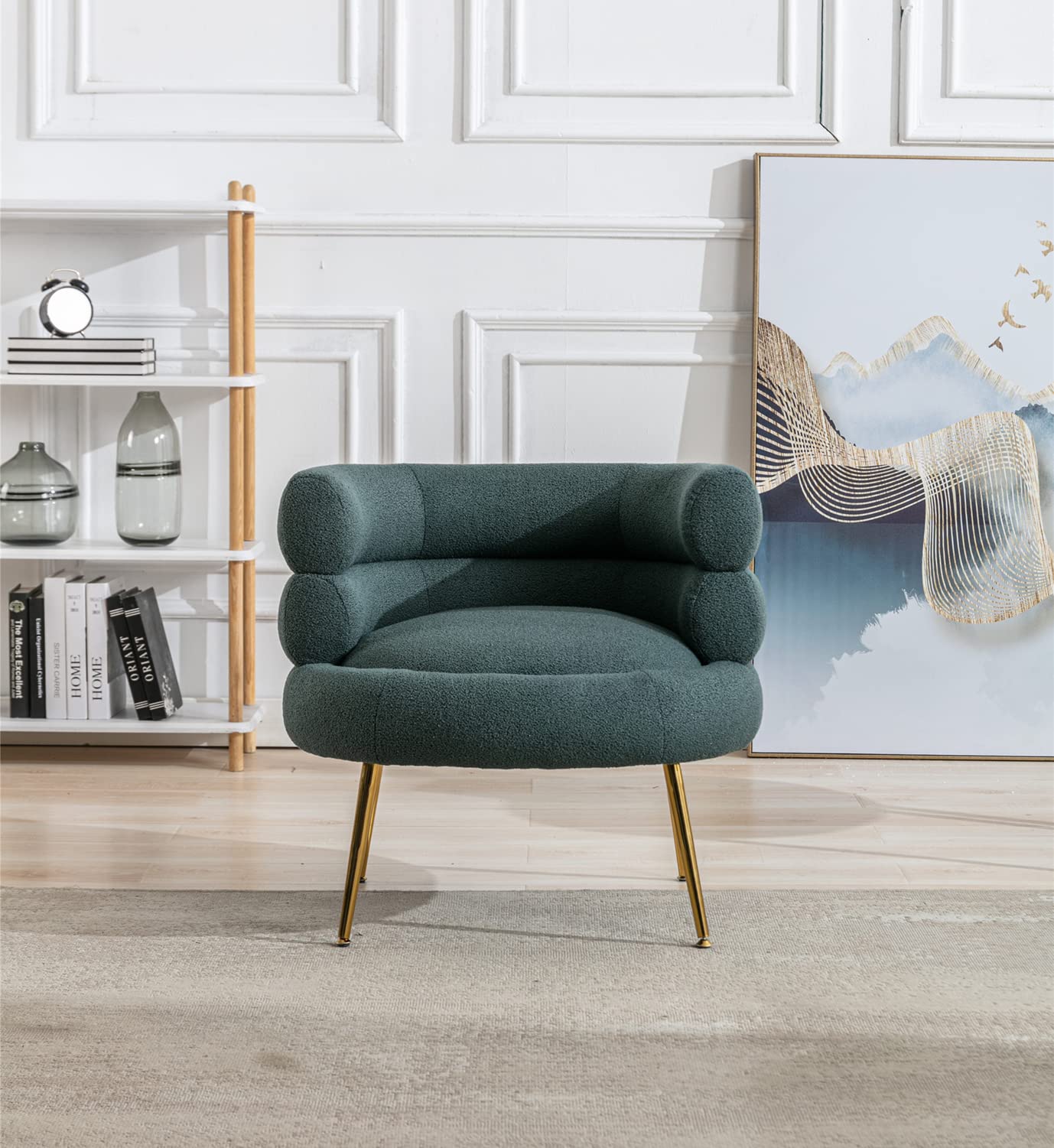 Modern Upholstered Accent Chair with Tufted Backrest - Comfy Padded Armchair for Living Room, Lounge & Home Office - Emerald Green Leisure Sofa Chair for Relaxing & Reading