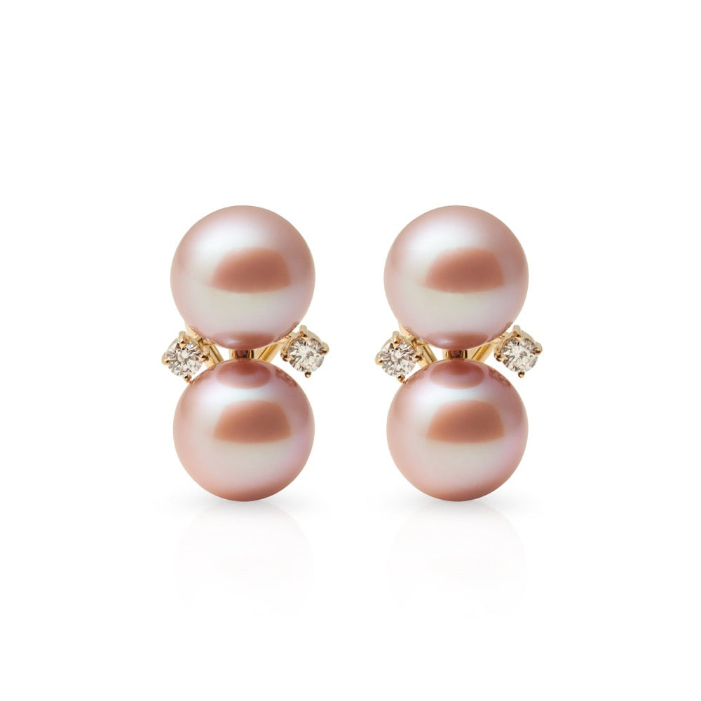 Pink Pearl and Diamond Les Deux Earrings - Elegant Dangle Earrings for Women, Perfect for Weddings, Parties & Special Occasions