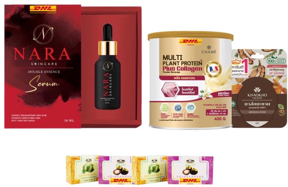 Nara Skincare Double Essence Serum 20ml - K-2888 Set with Chame Multi Plant Protein & Collagen | Anti-Aging Facial Treatment | DHL Express Shipping | Free Tomato Facial Mask Included | Perfect for Night Routine & Dry Skin Care