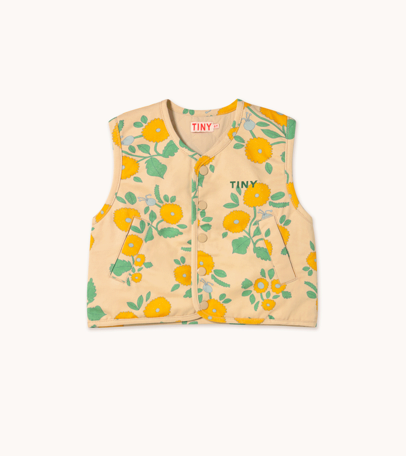 Tinycottons Padded Floral Vest for Kids - Soft & Stylish Winter Outerwear for Boys & Girls - Perfect for School, Playdates & Outdoor Adventures