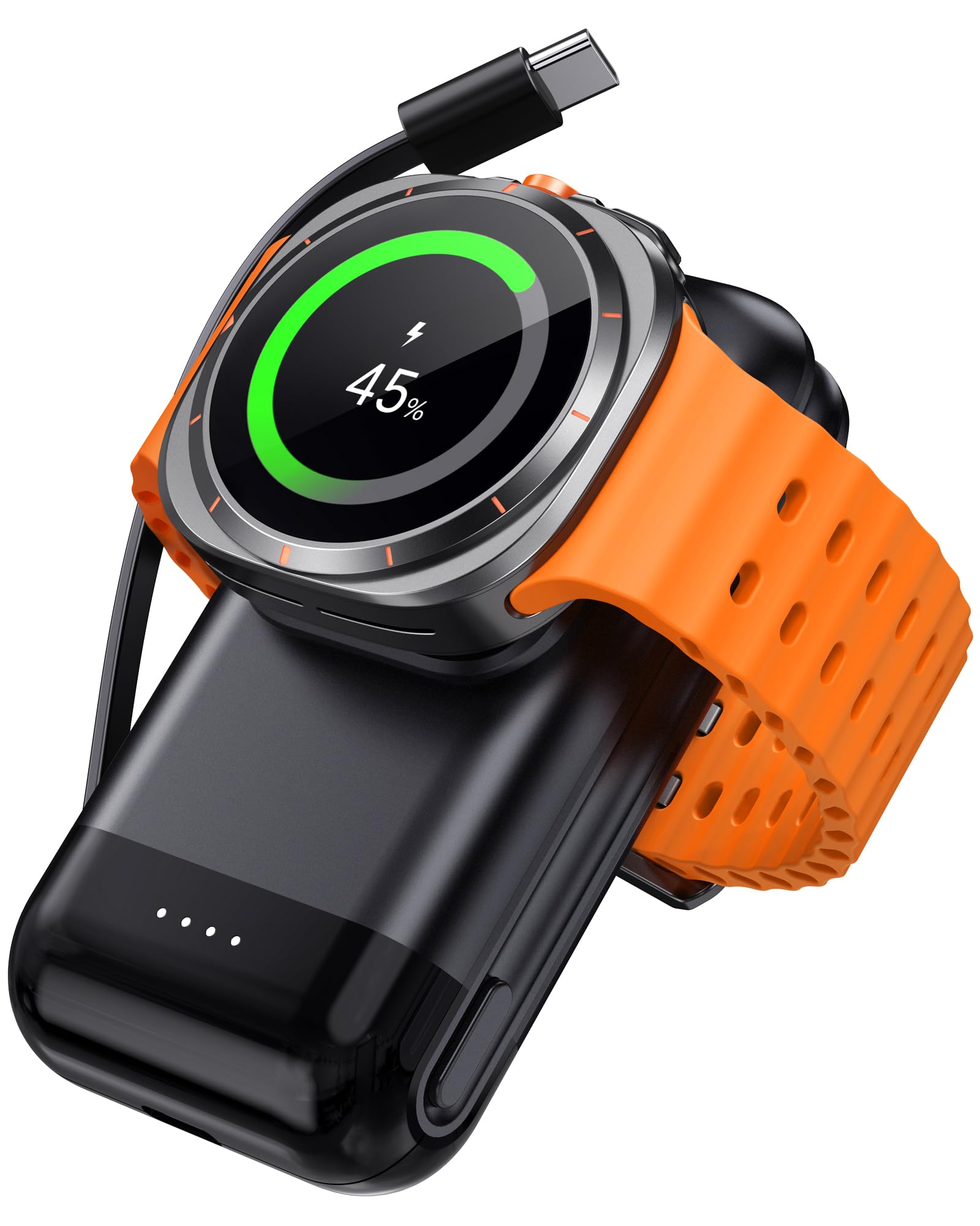 LeChivée 6000mAh Magnetic Portable Charger for Samsung Galaxy Watch Ultra/7/6/5/4/Active 2 - Built-in Cable Travel Charger for Samsung Watch & Phone | Perfect for Travel, Gym & Daily Use