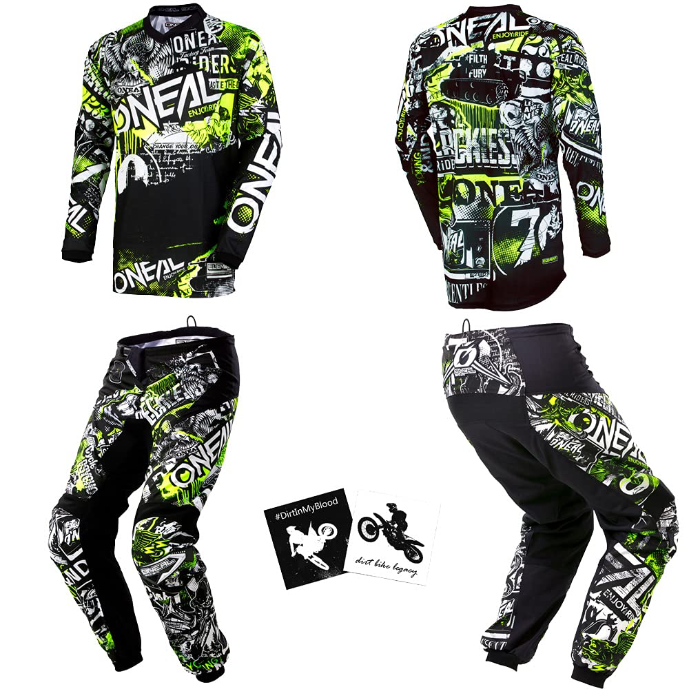 O'Neal Element Attack Kids/Youth (5/6 (22)/Small) MX Protective Pants & Jersey Bundle - Motocross Dirt Bike Gear Set for Off-Road Racing & Trail Riding Adventures