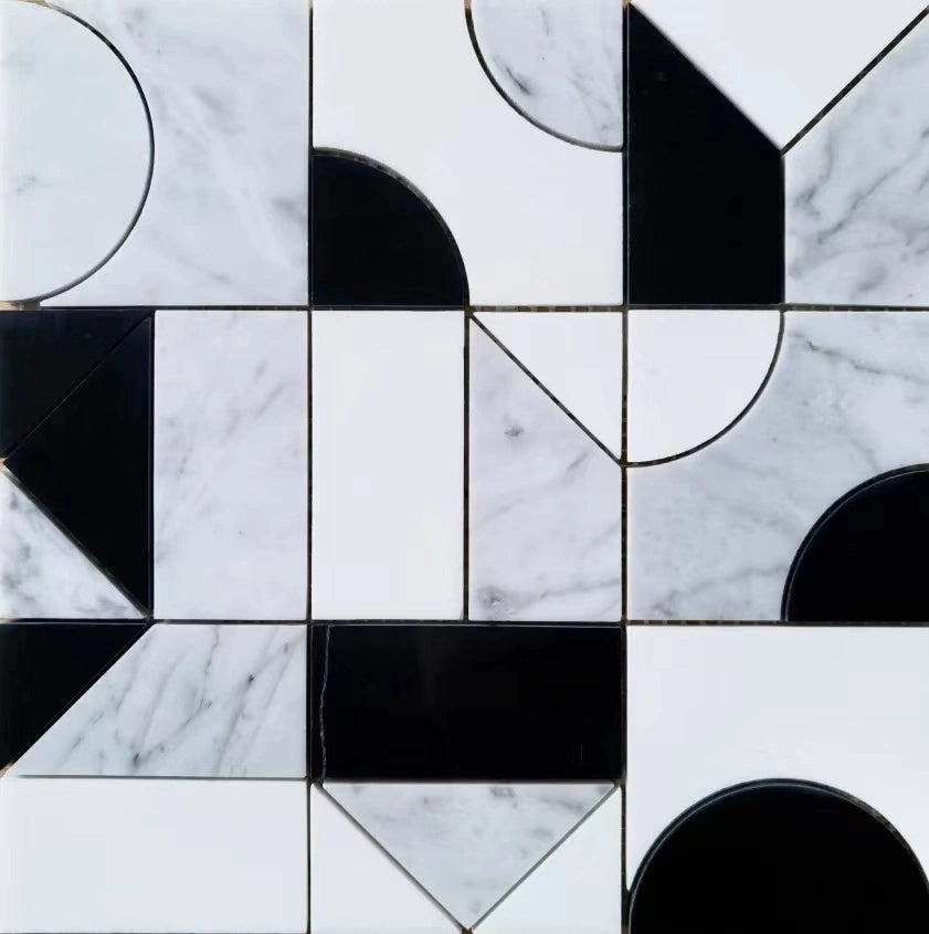 Abstract Noir Marble Mosaic Tile - Modernist Wall & Floor Decor for Bathroom, Kitchen Backsplash & Luxury Interior Design