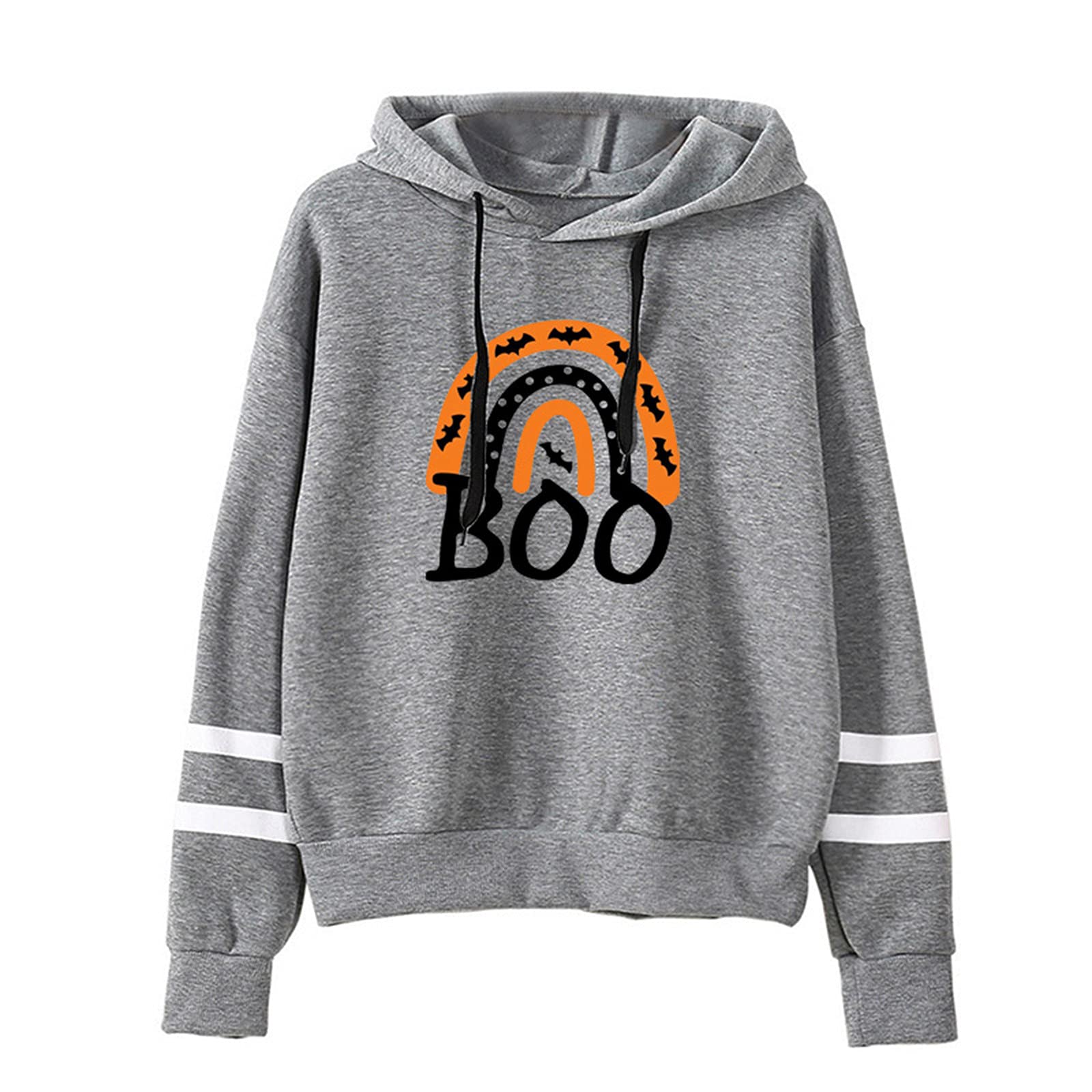 Maikouhai Women's Halloween Hoodie Sweatshirt - Long Sleeve Striped Loose Pullover Top with Rainbow Print | Lightweight Fall Blouse for Casual Wear, Pumpkin Patch Visits & Autumn Outfits