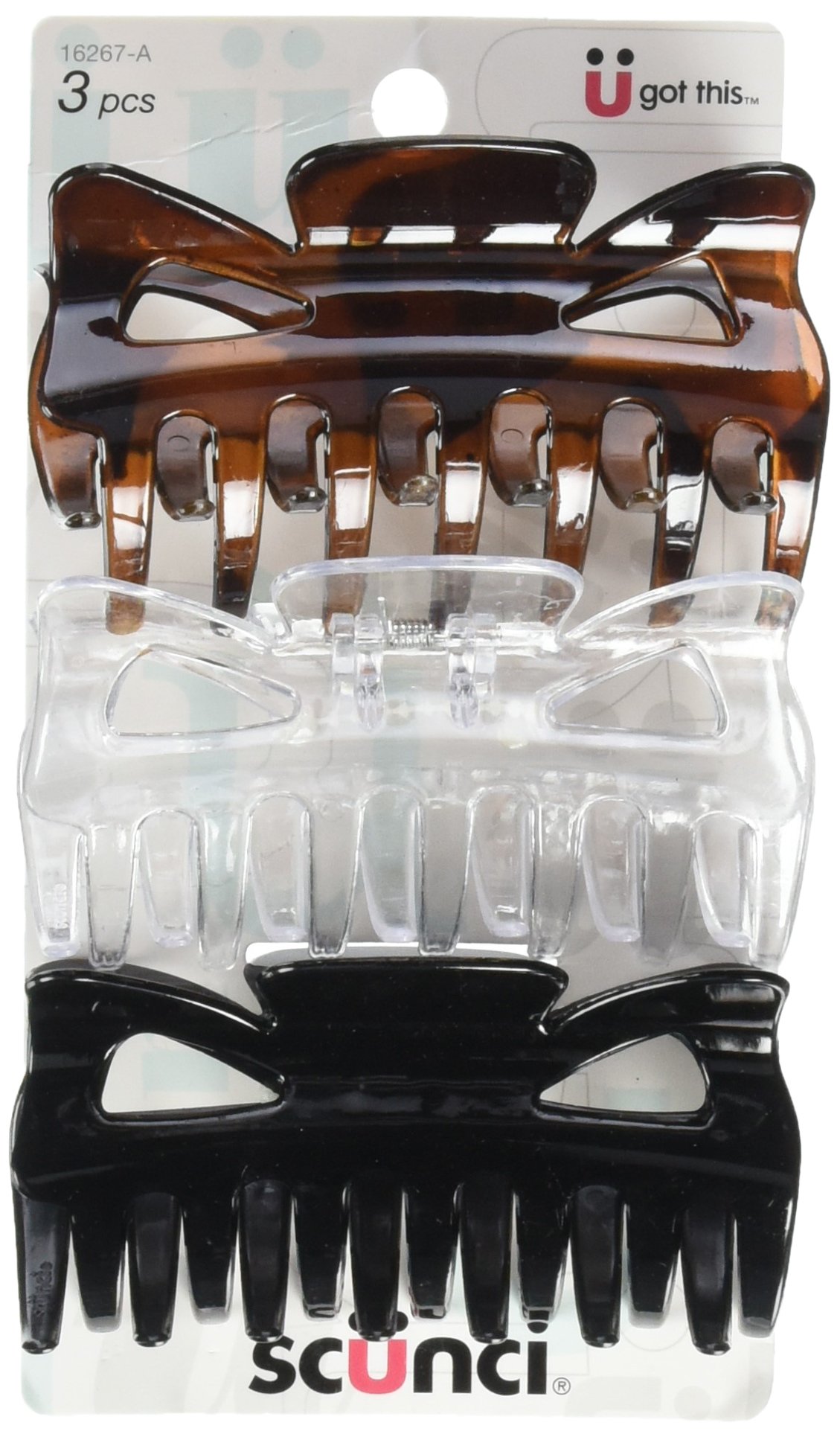 Scunci Effortless Beauty Basic Jaw Clips - 3 Pack Hair Clips for Women, Girls | Perfect for School, Work, Gym & Everyday Hairstyles