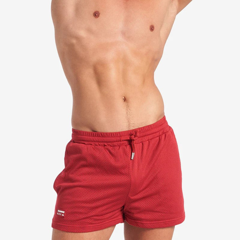 Teamm8 S.S.C 3 Mesh Shorts - Maroon Red - Breathable Athletic Shorts for Running, Gym & Casual Wear