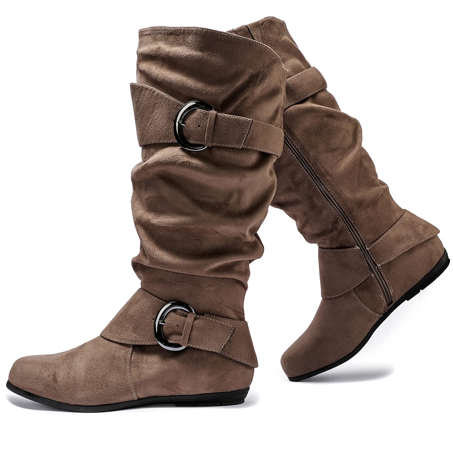 Luoika Women's Extra Wide Calf Slouchy Boots - Comfortable Wide Width Mid Calf Flat Heel Boots for Women | Perfect for Casual Outfits, Office Wear & Fall Fashion