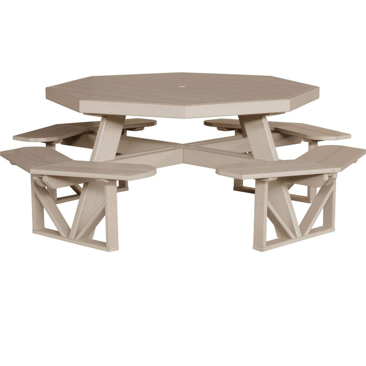 LuxCraft Weatherwood Recycled Plastic Octagon Picnic Table With Cup Holder - Outdoor Patio, Garden, Backyard Furniture for BBQ, Camping & Picnics