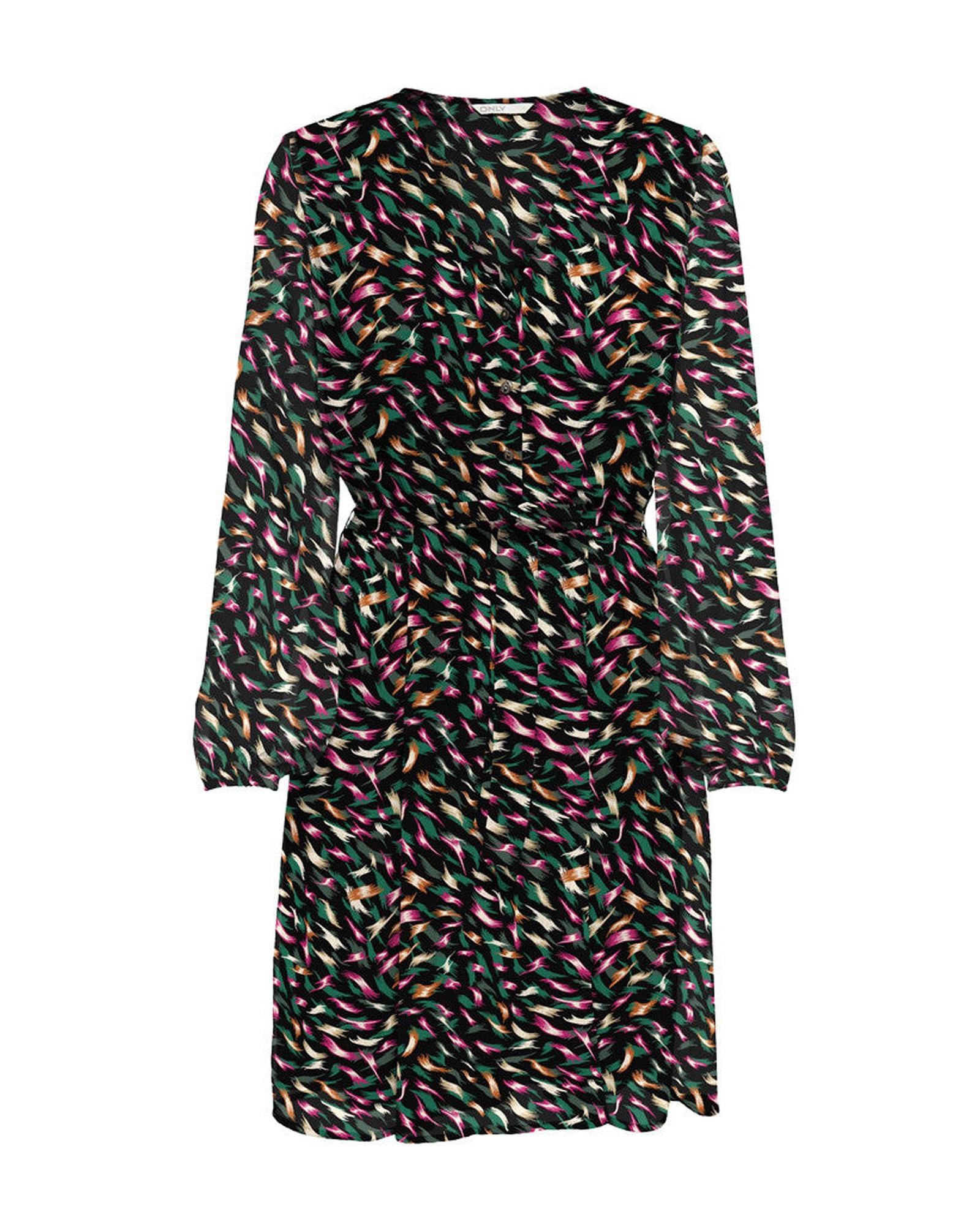 Abstract Print Long Sleeve V-Neck Casual Dress for Women - Elegant Flowy Midi Dress for Office, Party & Everyday Wear