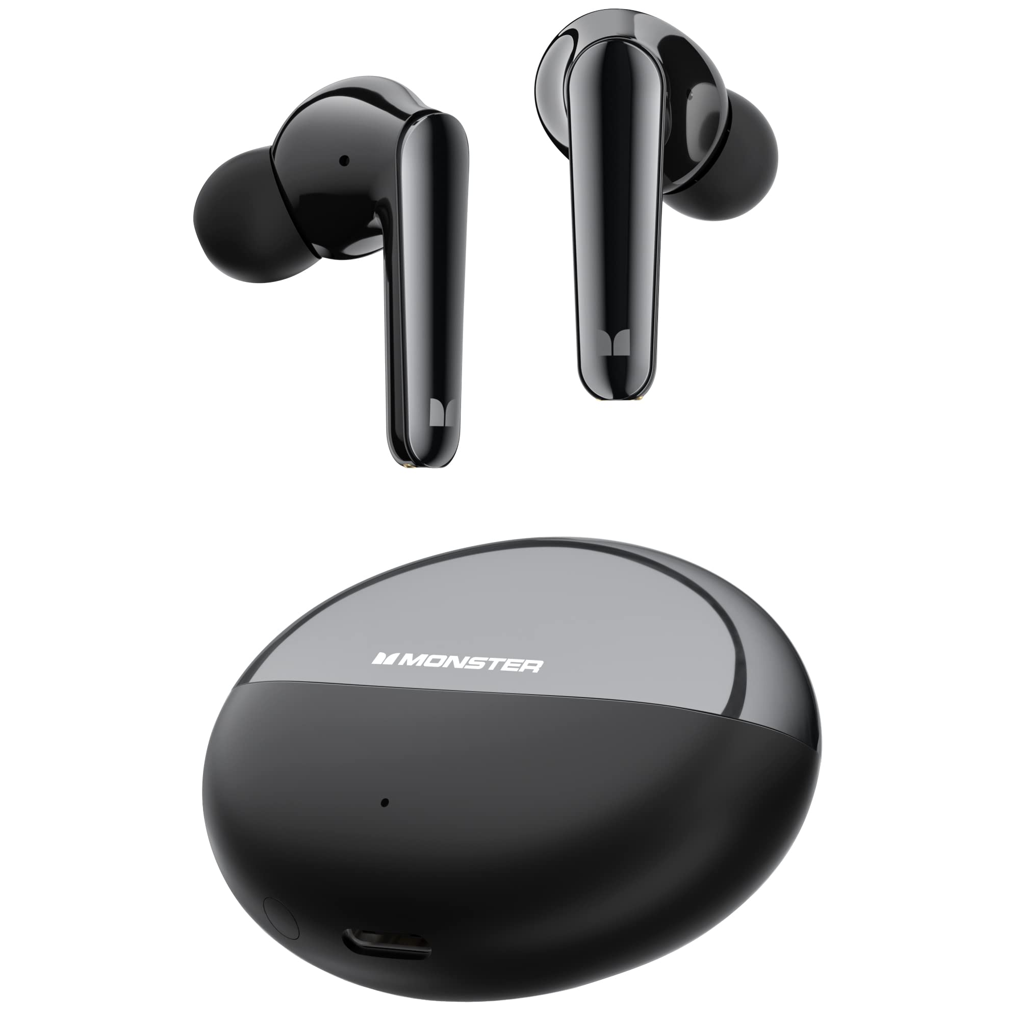 Monster N-Lite 203 Wireless Earbuds Bluetooth 5.3 - HiFi Stereo Sound, 30H Playtime, Type-C Fast Charging, HD Calls, Touch Control, IPX6 Waterproof in-Ear Headphones for Gym, Running, Workout & Travel
