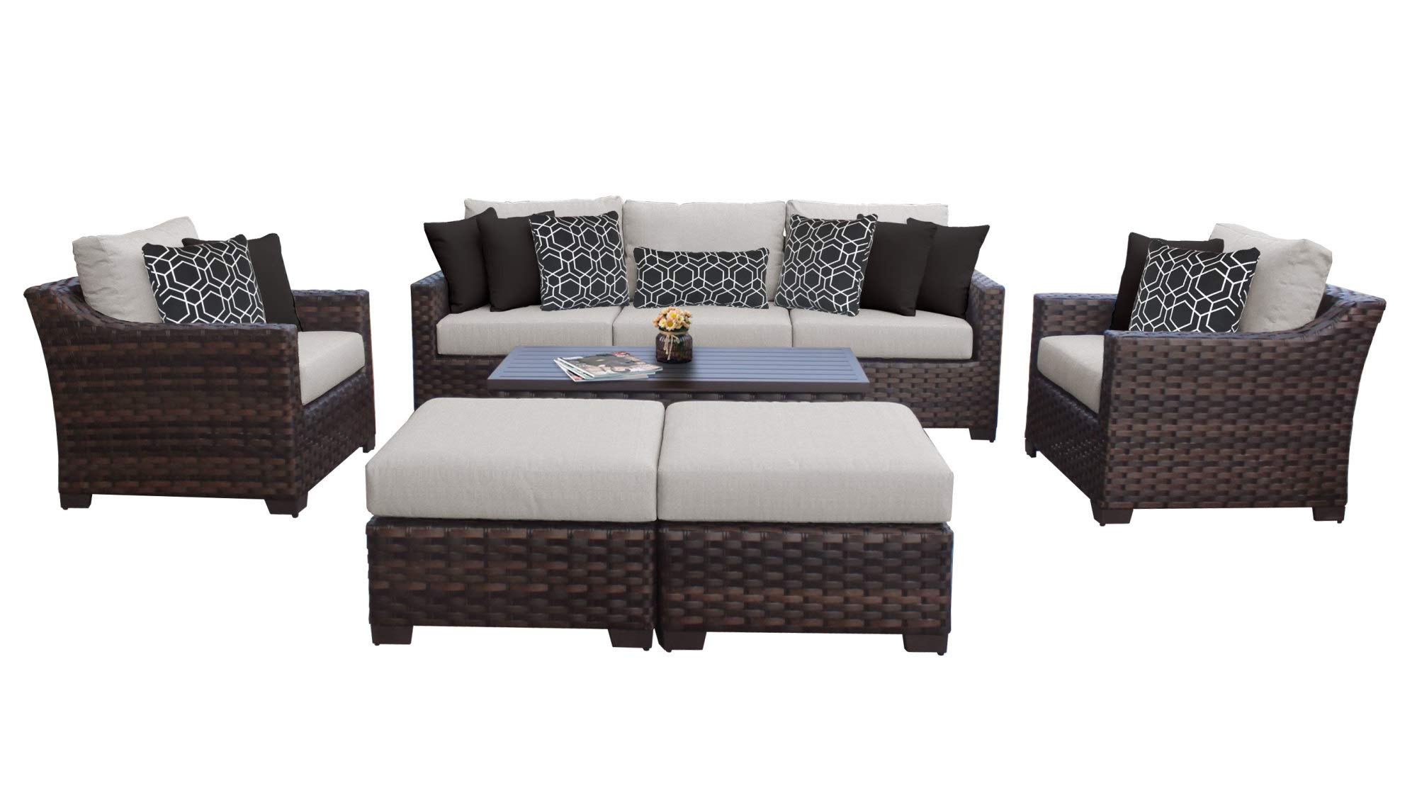 TK Classics Kathy Ireland River Brook 8-Piece Outdoor Wicker Patio Furniture Set in Ash - Perfect for Backyard, Poolside & Garden Relaxation