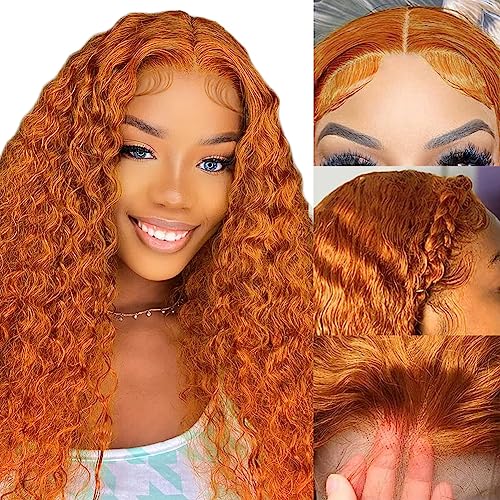 Ginger Curly 13x4 Lace Front Wig 150% Density - Brazilian Human Hair Deep Wave HD Lace Wig with Baby Hair & Pre-Plucked Hairline (20 Inch) - Perfect for Daily Wear, Cosplay, and Special Occasions