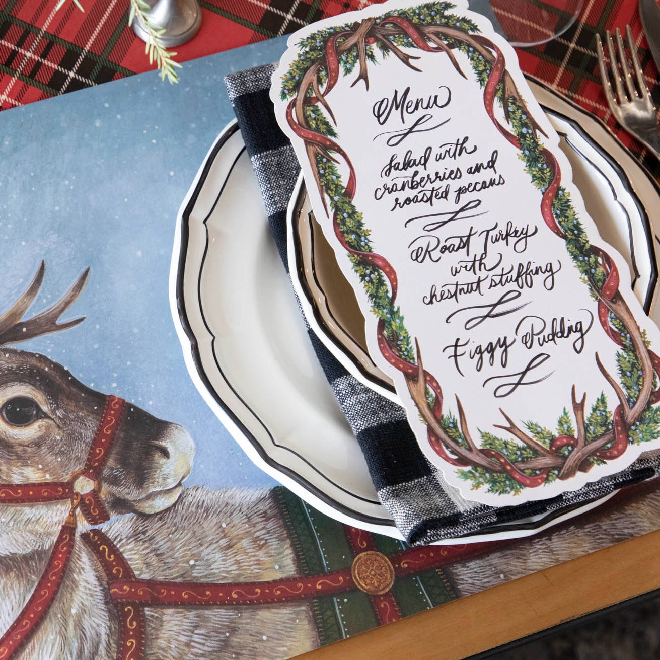Antler Garland Table Card - Elegant Rustic Wedding Decor for Christmas, Thanksgiving & Holiday Parties - Perfect for Centerpieces, Place Settings & Seasonal Home Decor