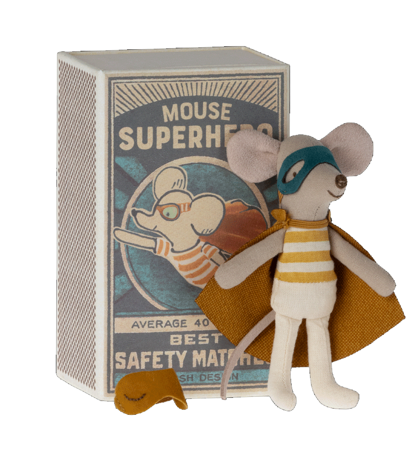 Maileg 2024 Little Brother Super Hero Mouse in Matchbox - Perfect for Kids' Pretend Play, Collectibles & Gift Giving
