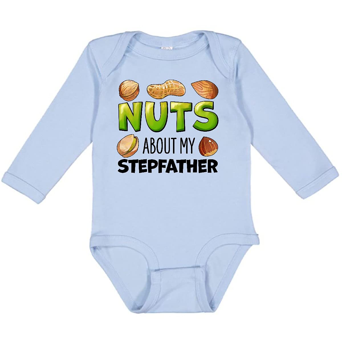 Inktastic Nuts About My Stepfather Peanut Almond Pistachio Long Sleeve Baby Bodysuit - Cute Family Matching Outfits for Holidays & Photo Shoots