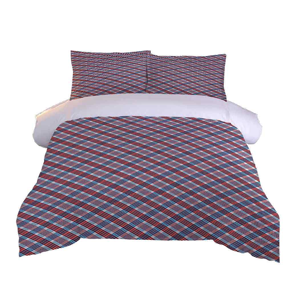Modern Red Blue Stripes Microfiber Duvet Cover Set Queen 90x90 - Soft Comforter Cover with Zipper Closure & Corner Ties, Includes 2 Pillow Shams - Perfect for Bedroom Decor, Guest Room & Cozy Home Styling