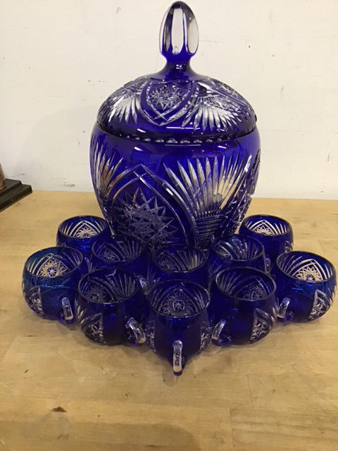 Blue to Clear Gradient Punch Bowl Set with 10 Cups - Perfect for Parties, Weddings & Holiday Gatherings