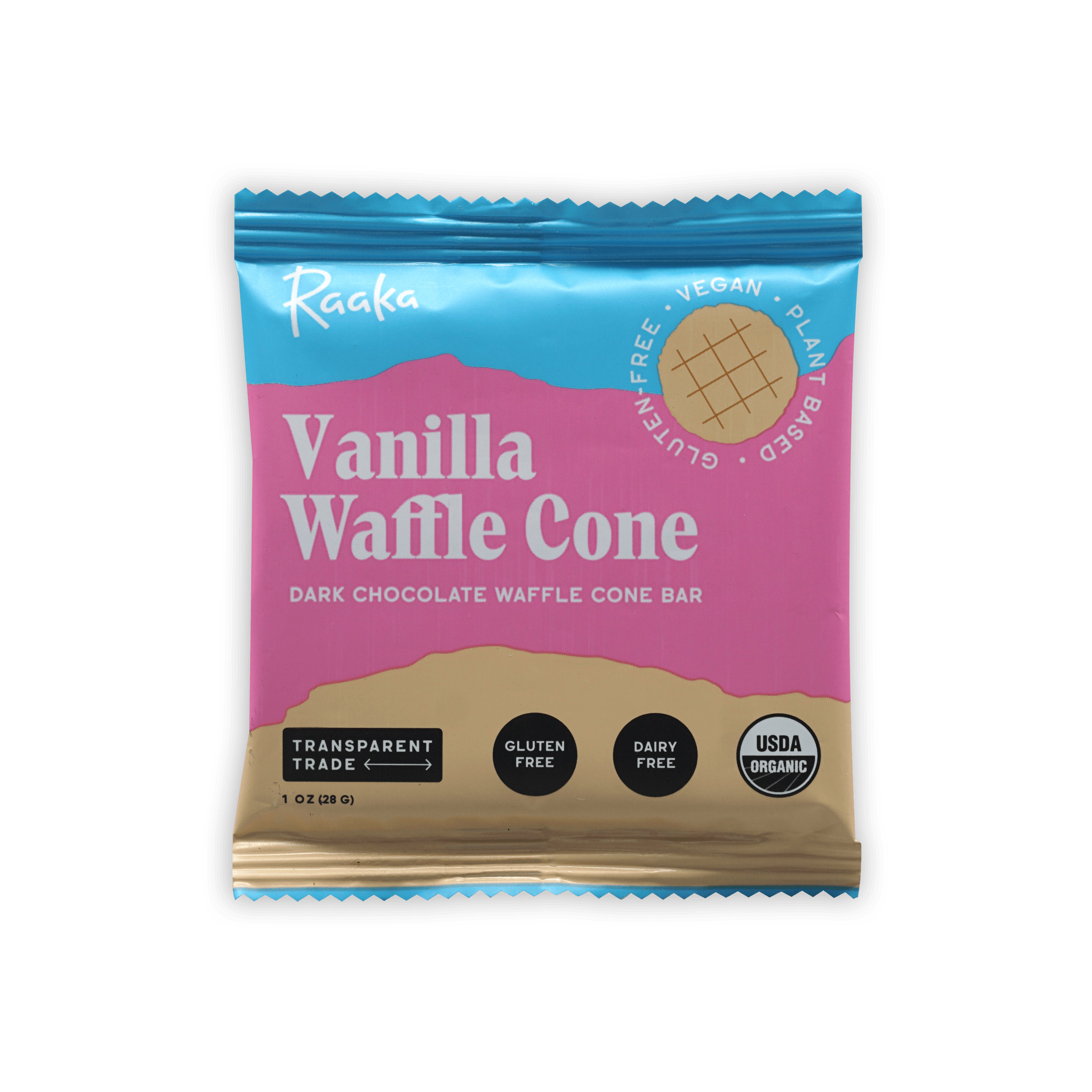 Organic Raaka 61% Dark Chocolate Vanilla Waffle Cone - Vegan, Gluten-Free, Fair Trade Chocolate Bars for Baking, Gifts & Healthy Snacking