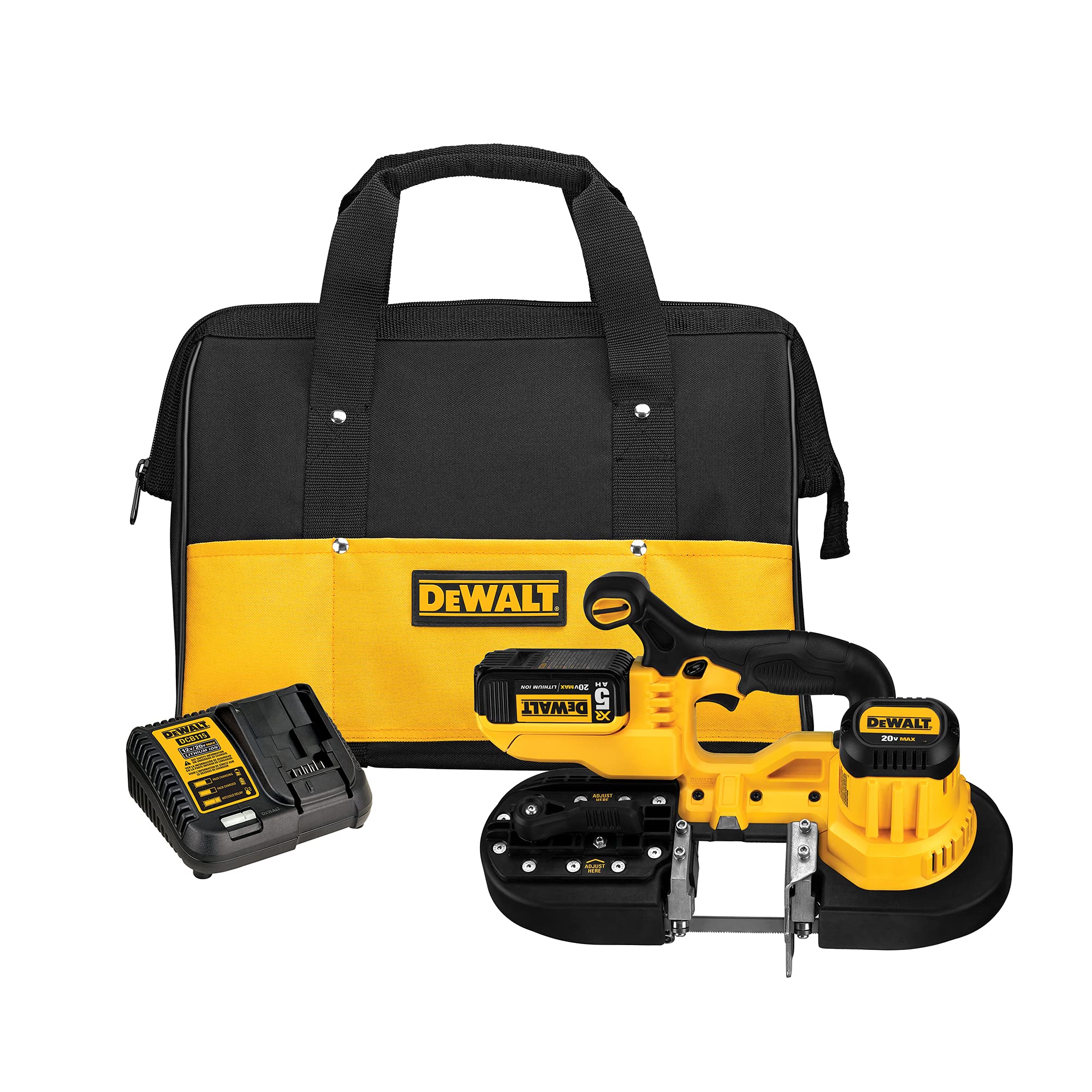 DEWALT 20V MAX Cordless Portable Band Saw Kit (DCS371P1) - Heavy Duty Metal Cutting Tool for Construction, Plumbing & HVAC Work