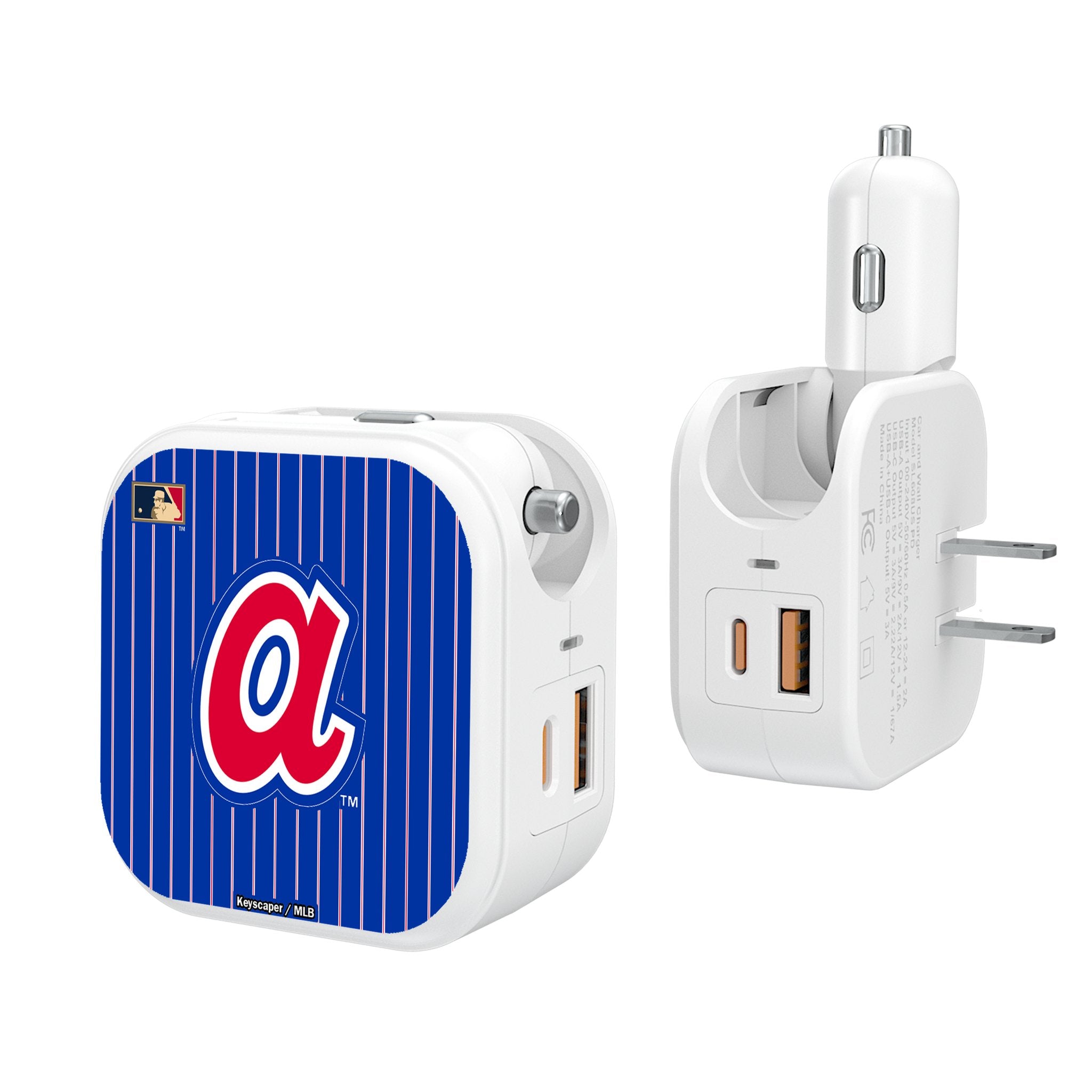 Atlanta Braves Vintage 1972-1980 Cooperstown Collection Pinstripe 2-in-1 USB Charger - Perfect for Baseball Fans & Office Use