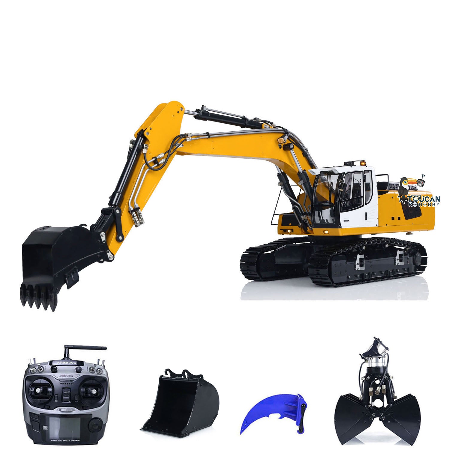 1/14 Scale RC Hydraulic Excavator Toy - 946 Digger with Metal Clamshell Bucket, Ripper & Rotating Cabin | Remote Control Construction Vehicle for Adults & Kids | Outdoor Sandbox, Construction Site Play & Collection  (Note: Removed 