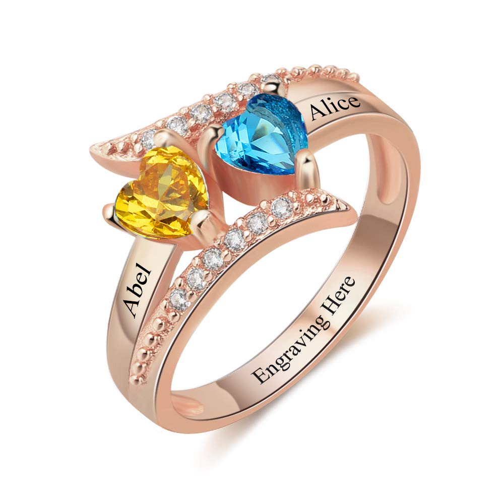 JewelOra Personalized 2 Simulated Birthstone Promise Rings for Women - Custom Couple Friendship & Engagement Rings - Perfect for Anniversaries, Valentine's Day Gifts & Romantic Occasions