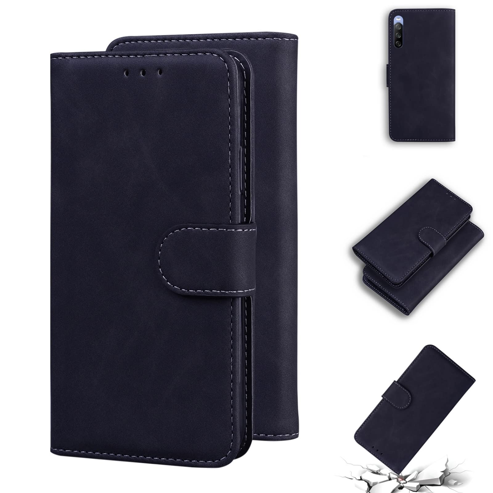 Premium Genuine Leather Flip Case for Sony Xperia 10 III - Slim Protective Cover with Soft Skin Feel (Black) | Perfect for Business Professionals & Everyday Use