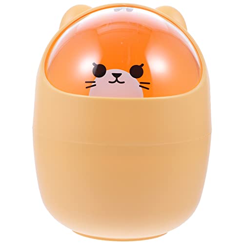 Veemoon Mini Desktop Storage Bucket Trash Can with Shake Lid - Cute Animal Waste Bin & Paper Container for Kids Desk, Office, Coffee Table, Kitchen - Yellow (Perfect for Organizing Pens, Toys & Small Trash in Children's Rooms or Workspaces)