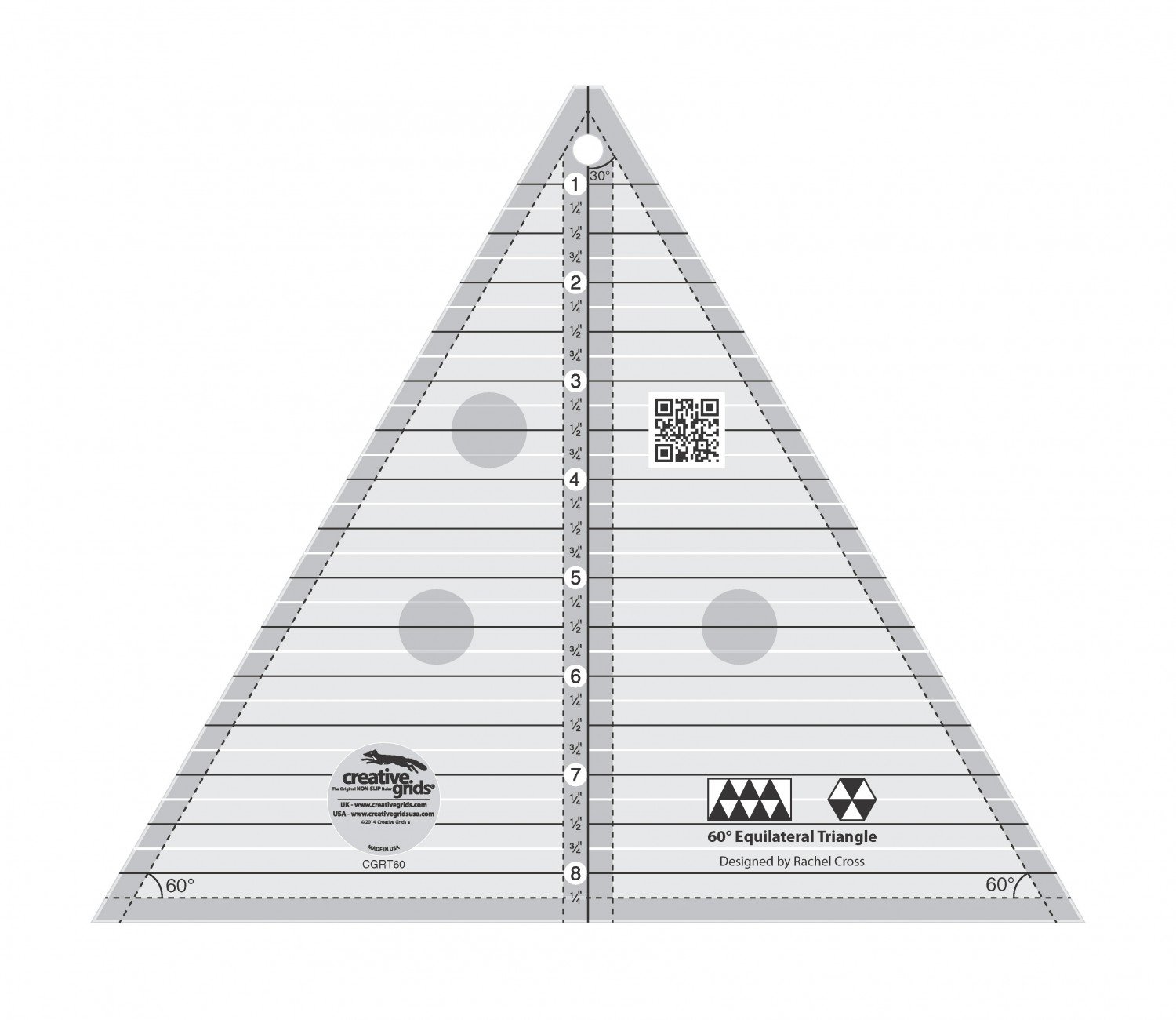 Creative Grids 60 Degree Triangle 8.5 Inch Quilting Ruler - CGRT60 - Perfect for Patchwork, Quilting, and DIY Sewing Projects