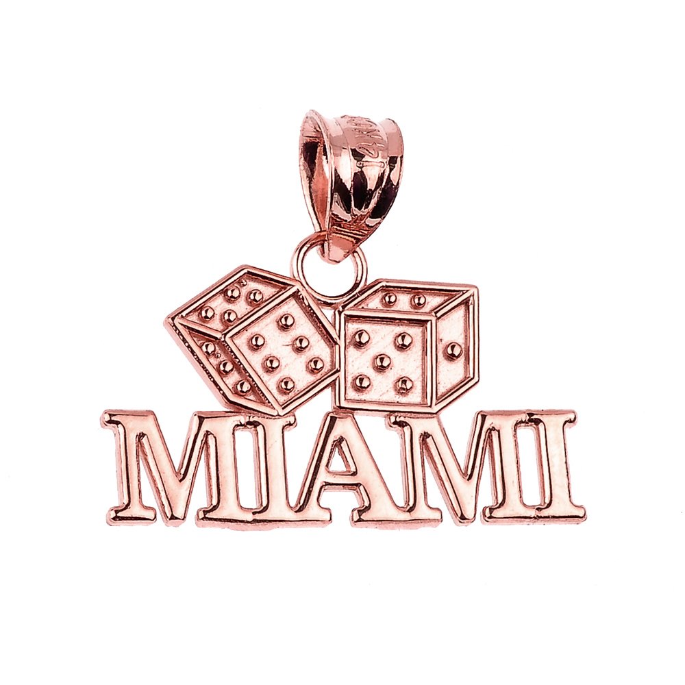 10k Rose Gold Miami Dice Charm Pendant for Necklace - Casino Party Jewelry, Gambling Theme Gift, Dainty Layering Chain Accessory for Women & Men
