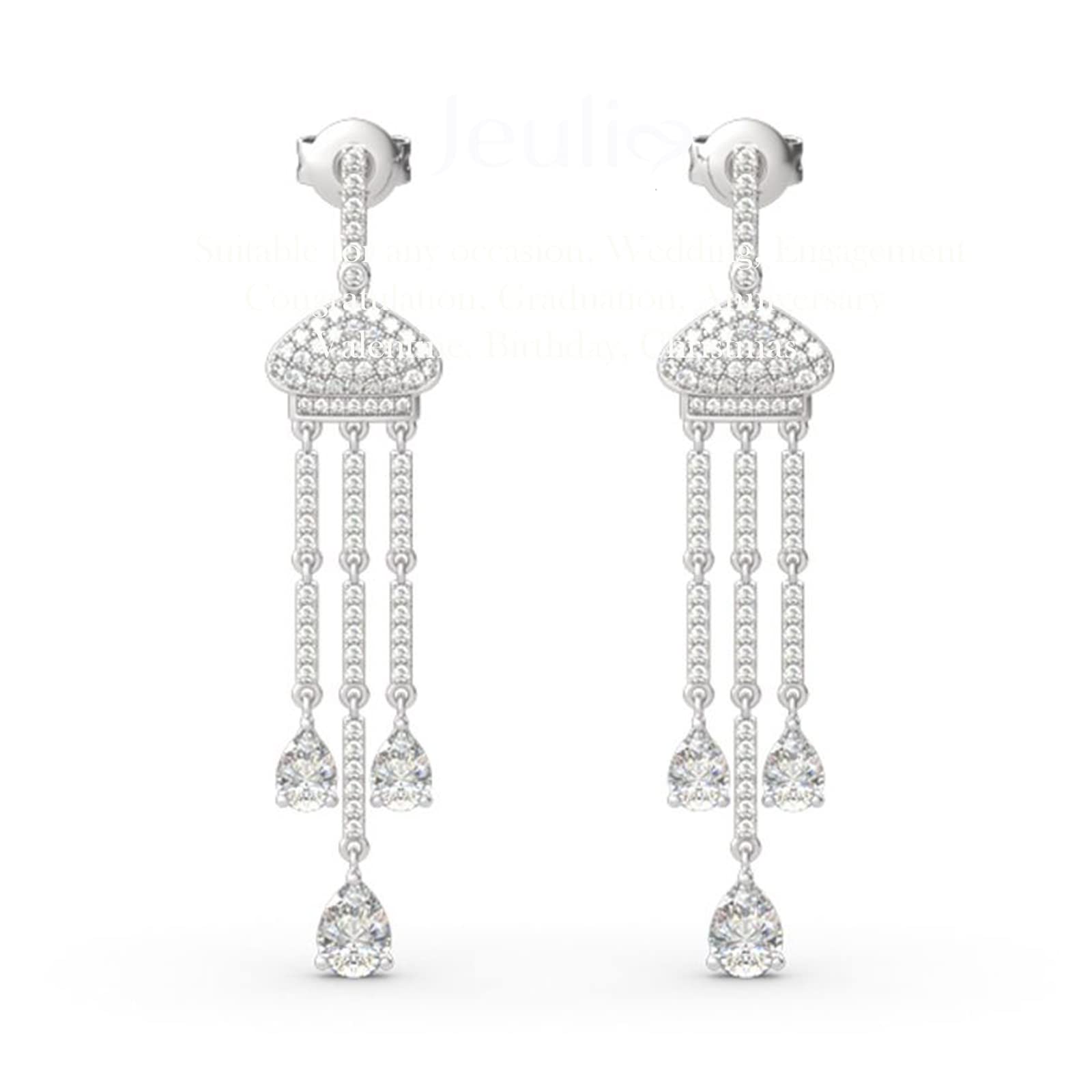 Jeulia Sterling Silver Rectangle Fairy Drop Earrings for Women - Hypoallergenic Rhinestone Bridal Jewelry with Cubic Zirconia & Gift Box | Elegant Wedding, Anniversary, Prom & Evening Party Accessories
