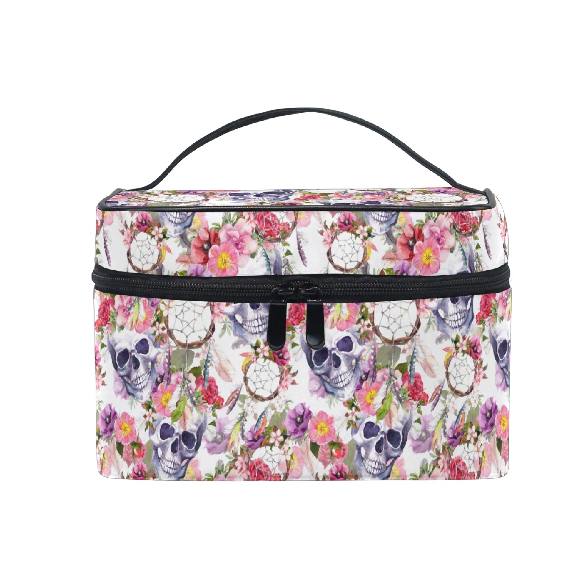 Bohemian Makeup Bag with Dream Catchers, Skulls & Flowers - Travel Cosmetic Organizer for Women | Perfect for Toiletries, Travel & Daily Use