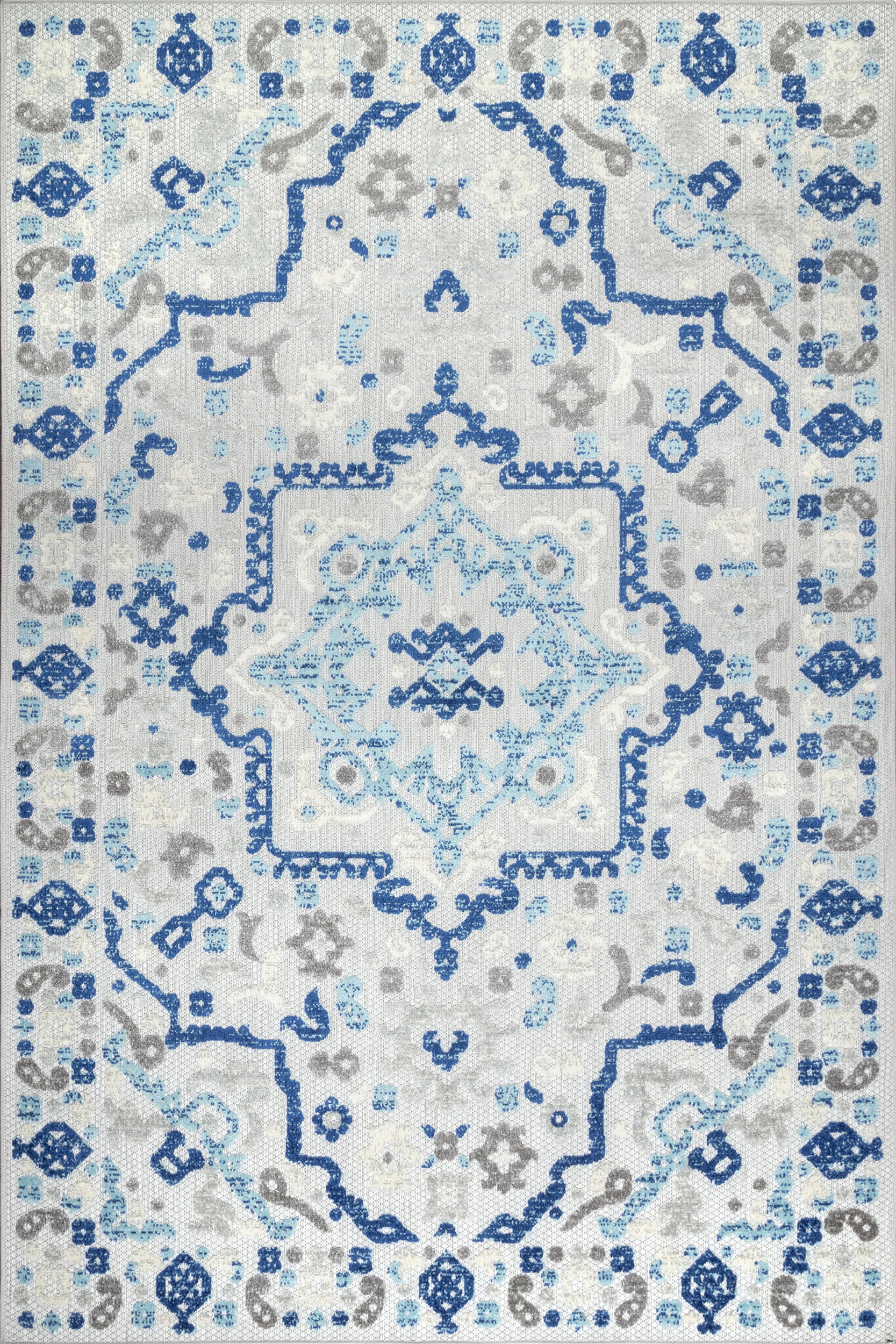 Castle Medallion Indoor/Outdoor Area Rug - Blue Persian Design Non-Slip Rug for Living Room, Bedroom, Patio & Deck - Washable Durable Floor Mat for Home Decor