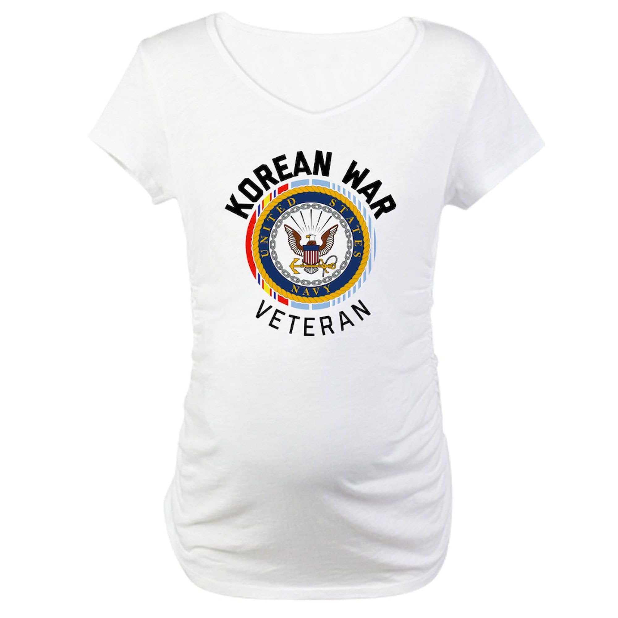 Navy Korean War Veteran Maternity T-Shirt for Women - Ruched Side Design, Comfortable Pregnancy Shirt - Perfect for Military Apparel, Patriotic Events & Maternity Photoshoots